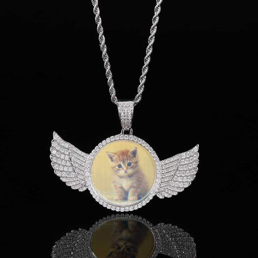 Custom Photo Necklace With Angel Wings