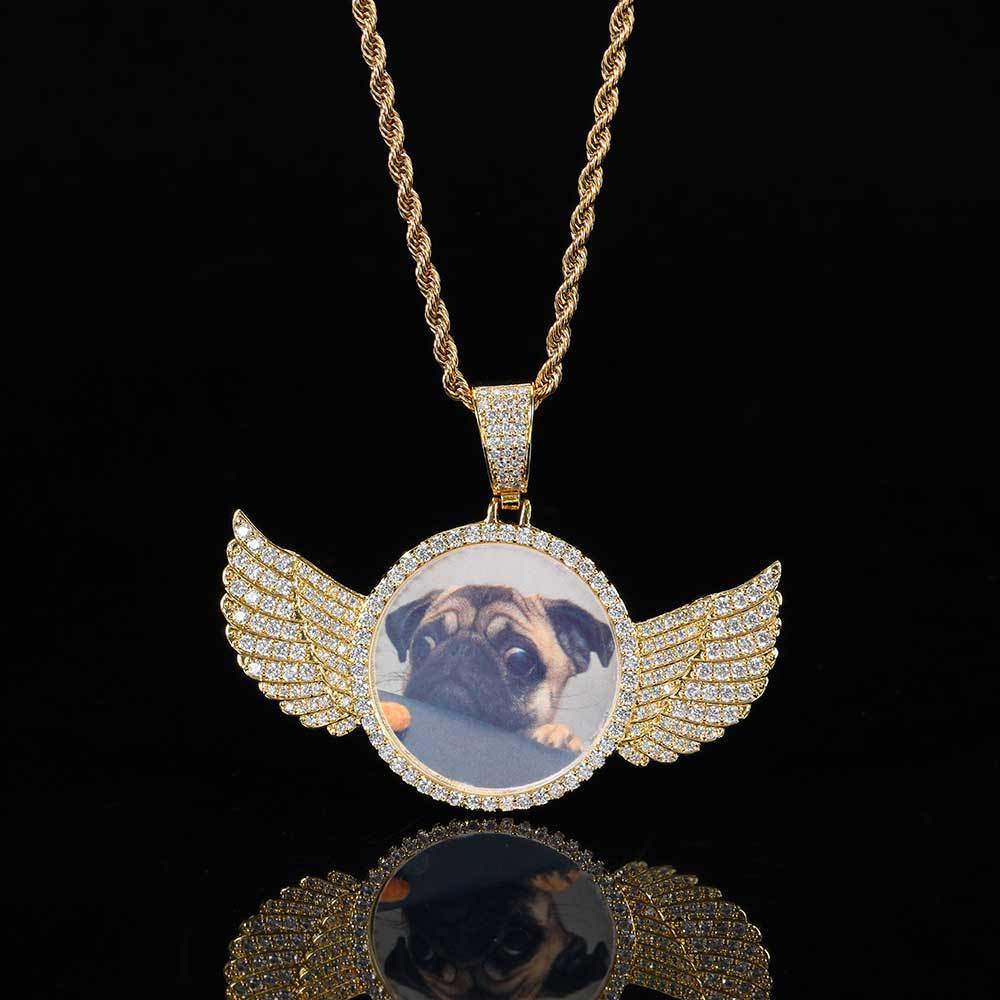 Custom Photo Necklace With Angel Wings