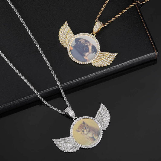 Custom Photo Necklace With Angel Wings